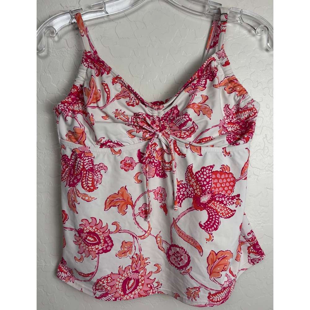 Lands End Womens Pink Orange Floral Underwire Tankini Swim Top size 10P 2415